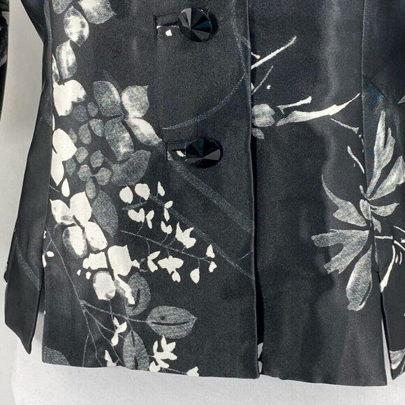 JS Collections Women's Black White Floral Button Down Formal Jacket 4/C38 - Picture 7 of 10